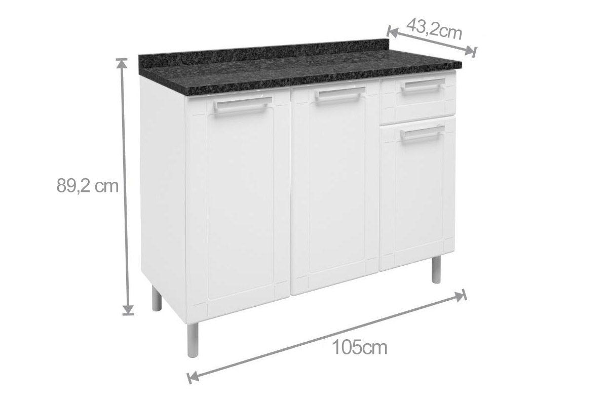 Balcão Cozinha Bertolini c/Tampo Múltipla 6112 c/3 Portas e 1 Gaveta 105cm