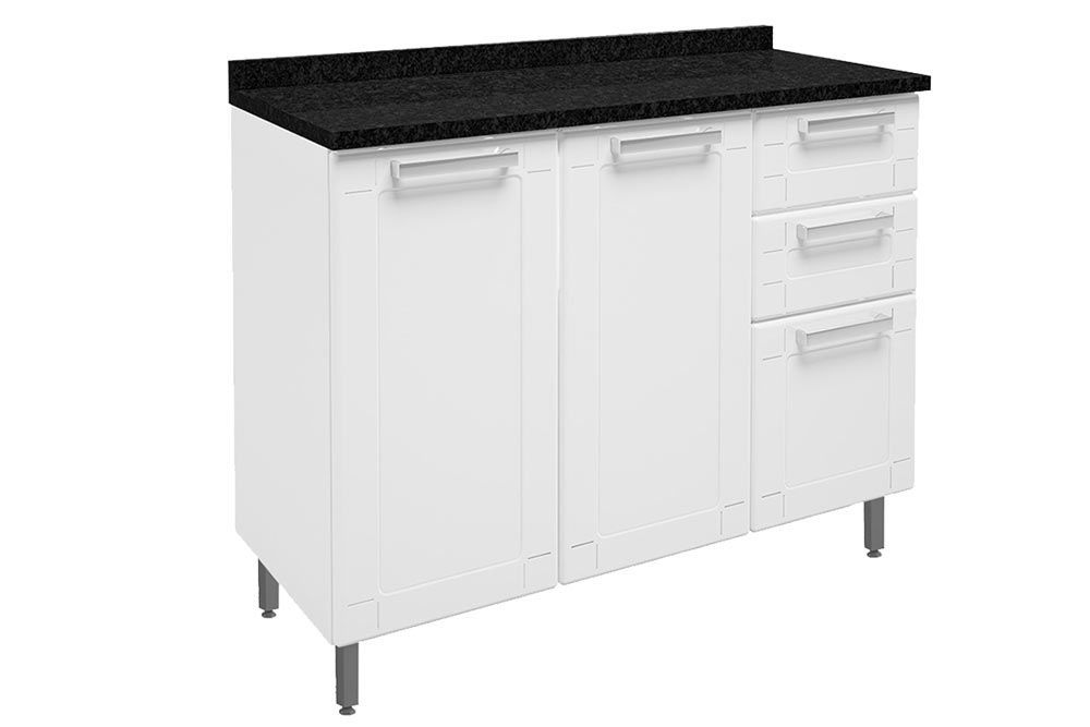 Balcão Cozinha Bertolini c/Tampo Múltipla 6114 c/3 Portas e 2 Gavetas 105cmBranco