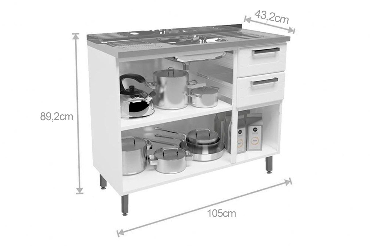 Balcão Cozinha Bertolini c/Pia Múltipla 6015 c/3 Portas 2 Gavetas 105cm