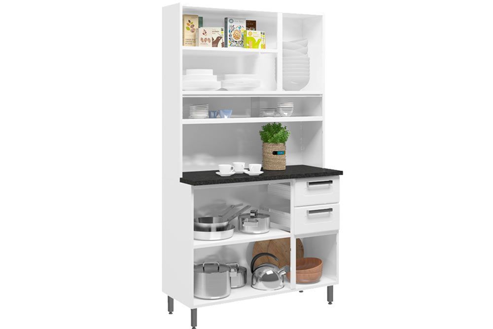 Cozinha Compacta Bertolini Múltipla c/6 Portas (3 c/Vidro) e 2 Gavetas 105cm