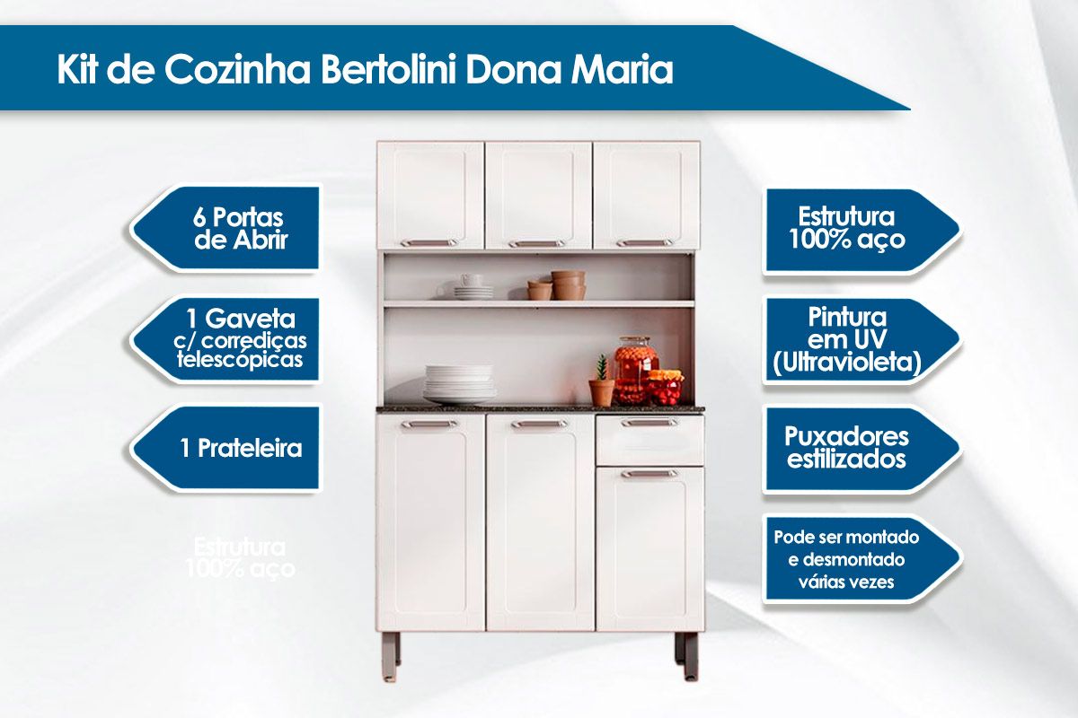 Cozinha Compacta Bertolini Dona Maria c/6 Portas e 1 Gaveta 105cm