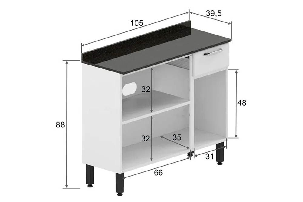 Balcão Cozinha Bertolini c/Tampo Dona Maria 6173 c/3 Portas e 1 Gaveta 105cm Balcão Cozinha Bertolini c/Tampo Dona Maria 6173 c/3 Portas e 1 Gaveta 105cm