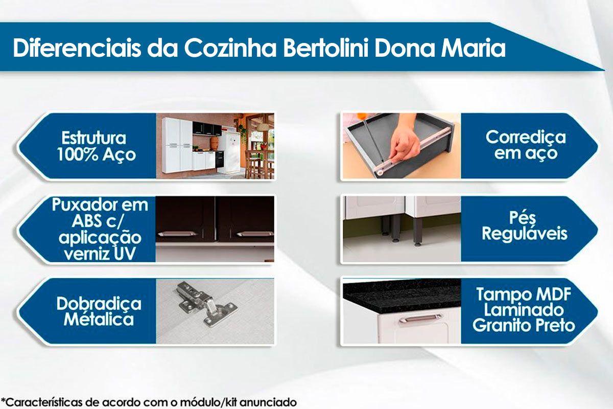 Balcão Cozinha Bertolini c/Tampo Dona Maria 6173 c/3 Portas e 1 Gaveta 105cm Balcão Cozinha Bertolini c/Tampo Dona Maria 6173 c/3 Portas e 1 Gaveta 105cm