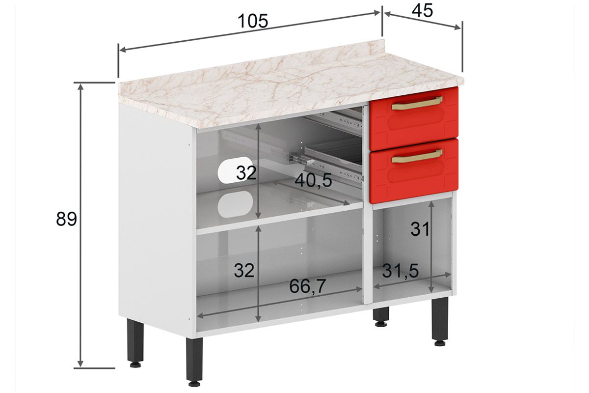 Balcão Cozinha Bertolini c/Tampo Colors 6114 c/3 Portas e 2 Gavetas 105cm Balcão Cozinha Bertolini c/Tampo Colors 6114 c/3 Portas e 2 Gavetas 105cm