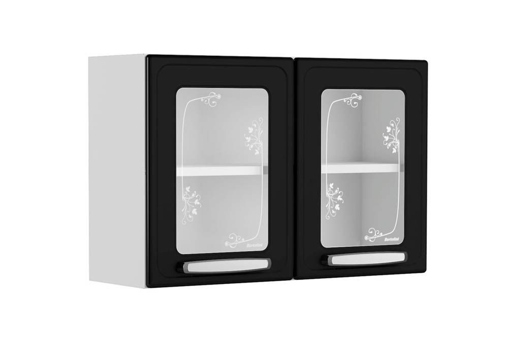 Armário Aéreo Cozinha Bertolini Evidence 7006 c/2 Portas c/Vidro 80cmBranco/Preto