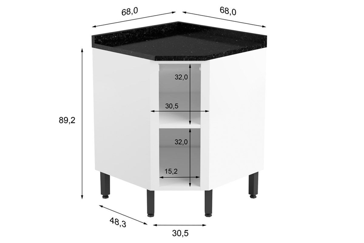 Balcão Cozinha Bertolini c/Tampo Canto Oblíquo Evidence 7115 c/1 Porta 68cm