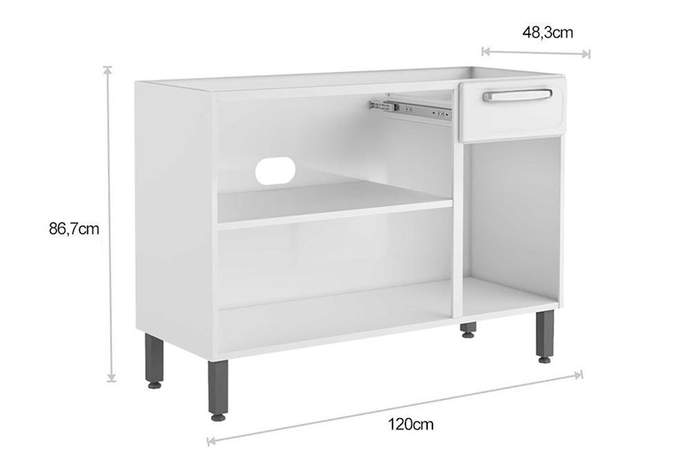 Balcão Cozinha Bertolini Evidence 7022 c/3 Portas e 1 Gaveta s/ Tampo 120cm Balcão Cozinha Bertolini Evidence 7022 c/3 Portas e 1 Gaveta s/ Tampo 120cm