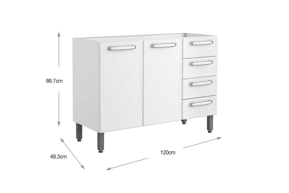 Balcão Cozinha Bertolini Evidence 7026 c/2 Portas e 4 Gavetas s/ Tampo 120cm Balcão Cozinha Bertolini Evidence 7026 c/2 Portas e 4 Gavetas s/ Tampo 120cm