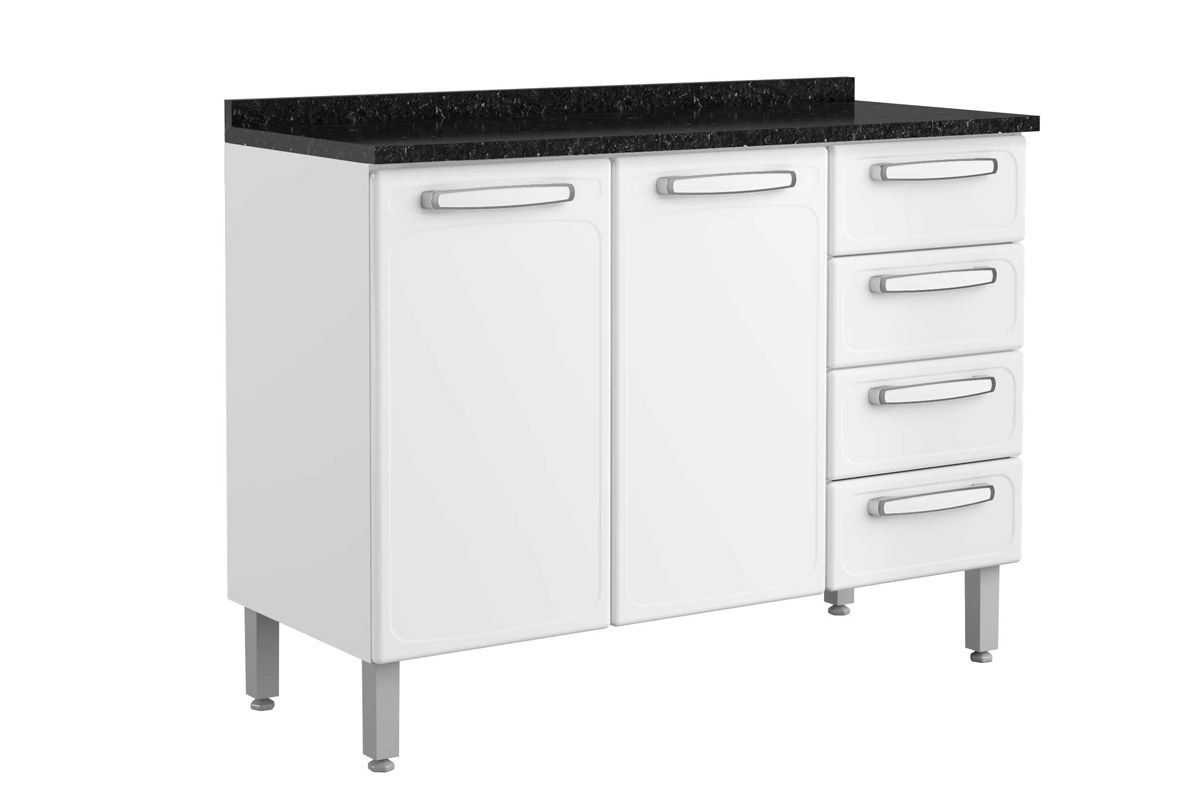 Balcão Cozinha Bertolini c/Tampo Evidence 7126 c/2 Portas e 4 Gavetas 120cmBranco