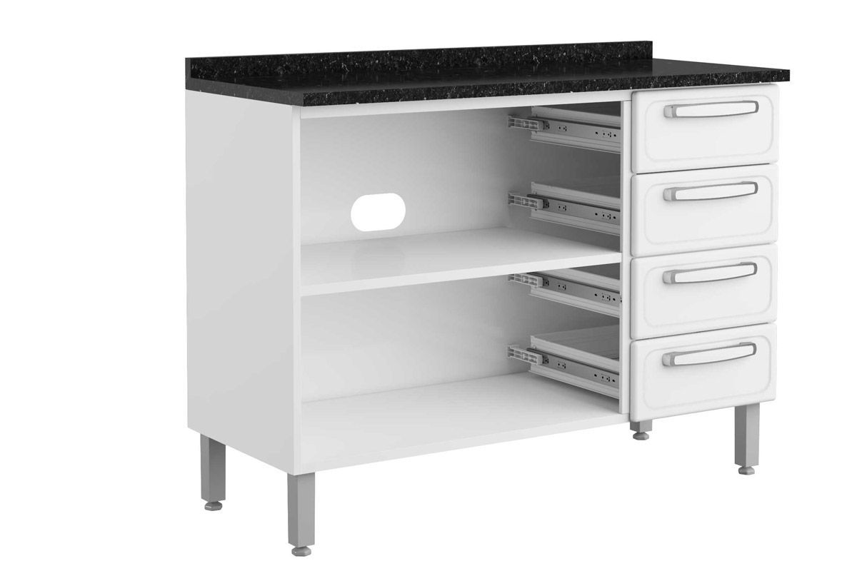 Balcão Cozinha Bertolini c/Tampo Evidence 7126 c/2 Portas e 4 Gavetas 120cm