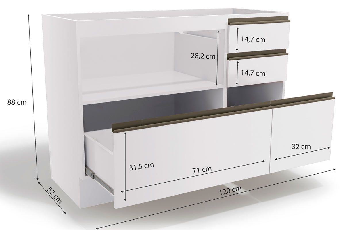 Balcão Cozinha Kappesberg Maxxi G746 c/1 Porta 4Gavs s/Tampo 120cm Balcão Cozinha Kappesberg Maxxi G746 c/1 Porta 4Gavs s/Tampo 120cm