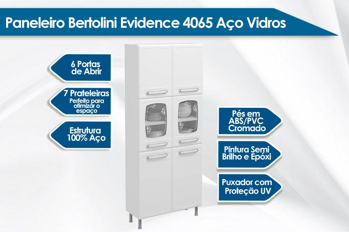 Paneleiro Cozinha Bertolini Evidence 7039 c/6 Portas c/Vidro 80cm Paneleiro Cozinha Bertolini Evidence 7039 c/6 Portas c/Vidro 80cm