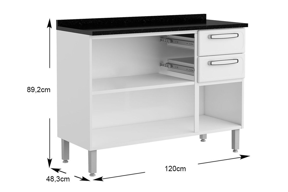 Balcão Cozinha Bertolini c/Tampo Evidence 7124 c/3 Portas e 2 Gavetas 120cm Balcão Cozinha Bertolini c/Tampo Evidence 7124 c/3 Portas e 2 Gavetas 120cm