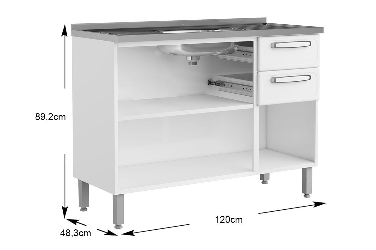 Balcão Cozinha Bertolini c/Pia Evidence 7025 c/3 Portas 2 Gavetas 120cm Balcão Cozinha Bertolini c/Pia Evidence 7025 c/3 Portas 2 Gavetas 120cm