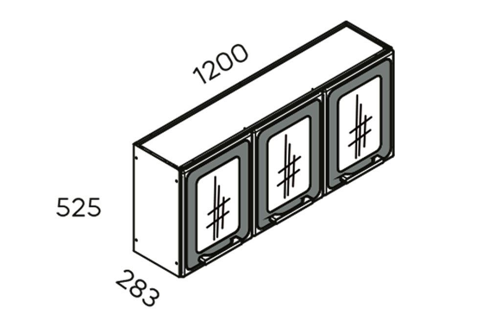 Armário Aéreo Cozinha Bertolini Estilo 7009 c/3 Portas c/Vidro 120cm