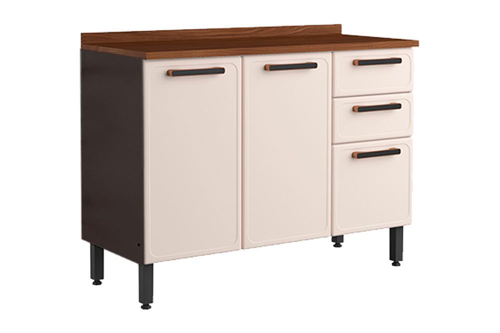 Balcão Cozinha Bertolini c/Tampo Estilo 7124 c/3 Portas e 2 Gavetas 120cm