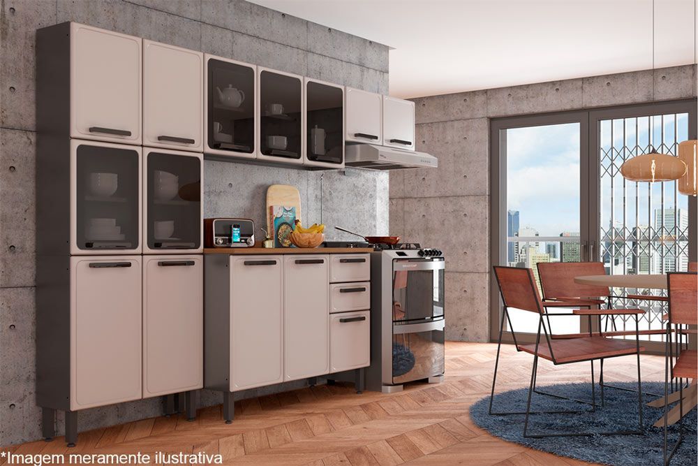 Balcão Cozinha Bertolini c/Tampo Estilo 7124 c/3 Portas e 2 Gavetas 120cm