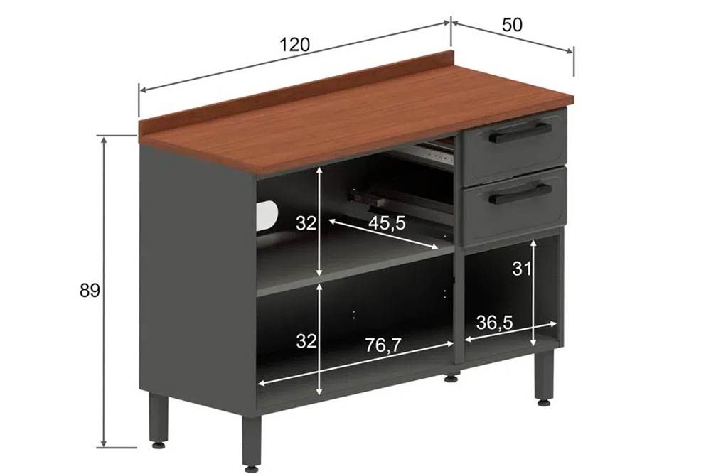 Balcão Cozinha Bertolini c/Tampo Estilo 7124 c/3 Portas e 2 Gavetas 120cm