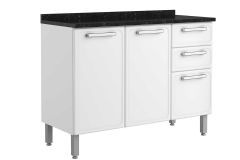 Balcão de Cozinha c/ Tampo Gourmet 7124 c/ 3 Portas e 2 Gavetas 120cm - Bertolini