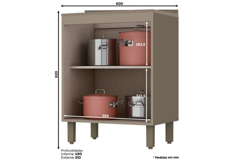 Balcão Cozinha Henn c/Tampo Connect c/2 Portas 60cm