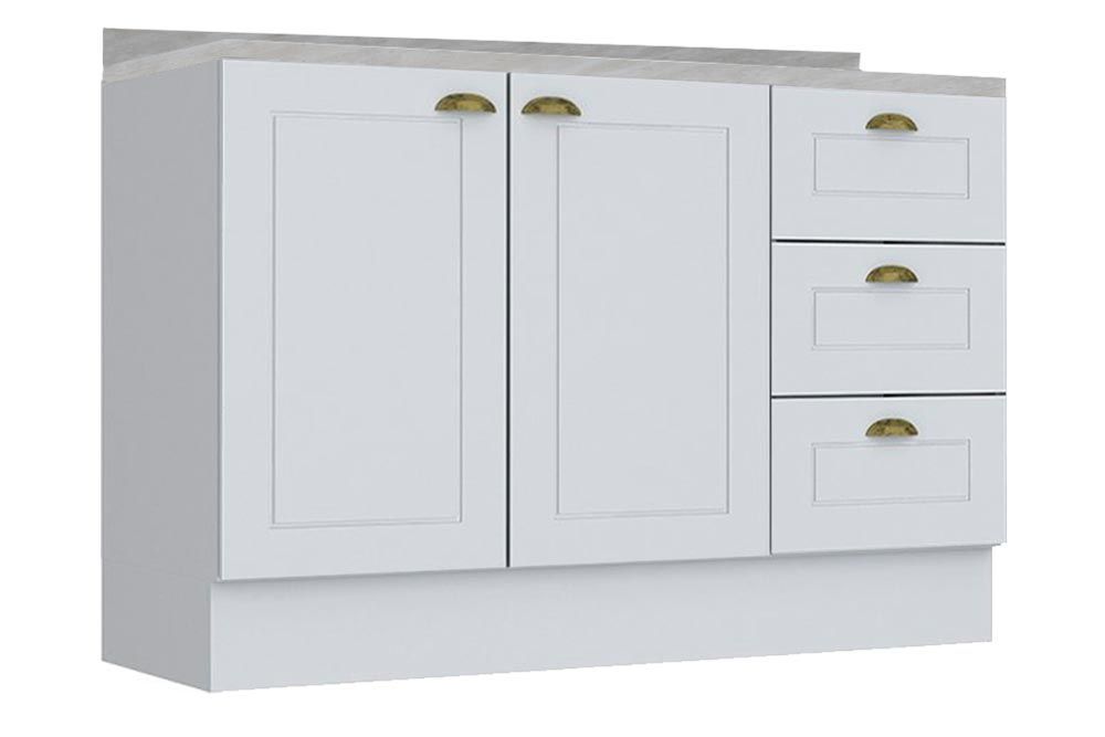 Balcão Cozinha Henn p/ Pia c/Tampo Americana c/2 Portas e 3 Gavetas 120cm