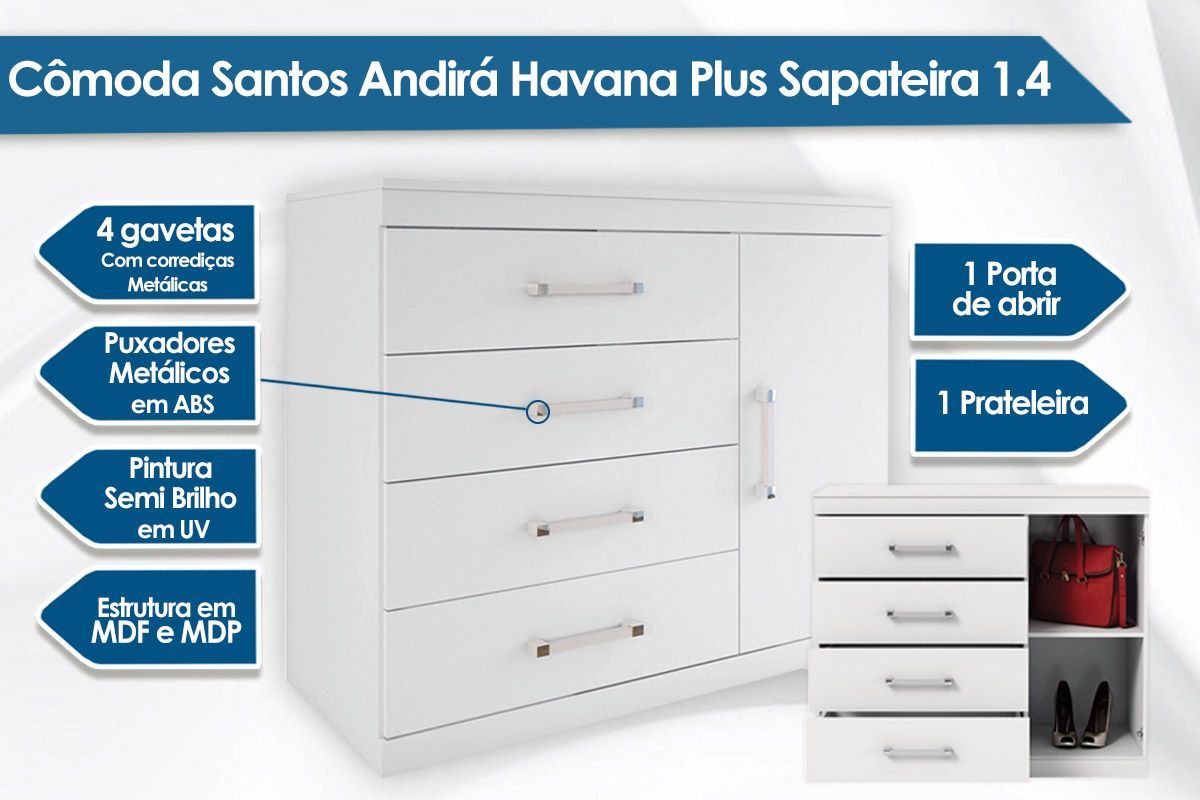 Cômoda 3 Peças (1 Cômoda + 2 Mesas de Cabeceira) QS82 Santos Andirá