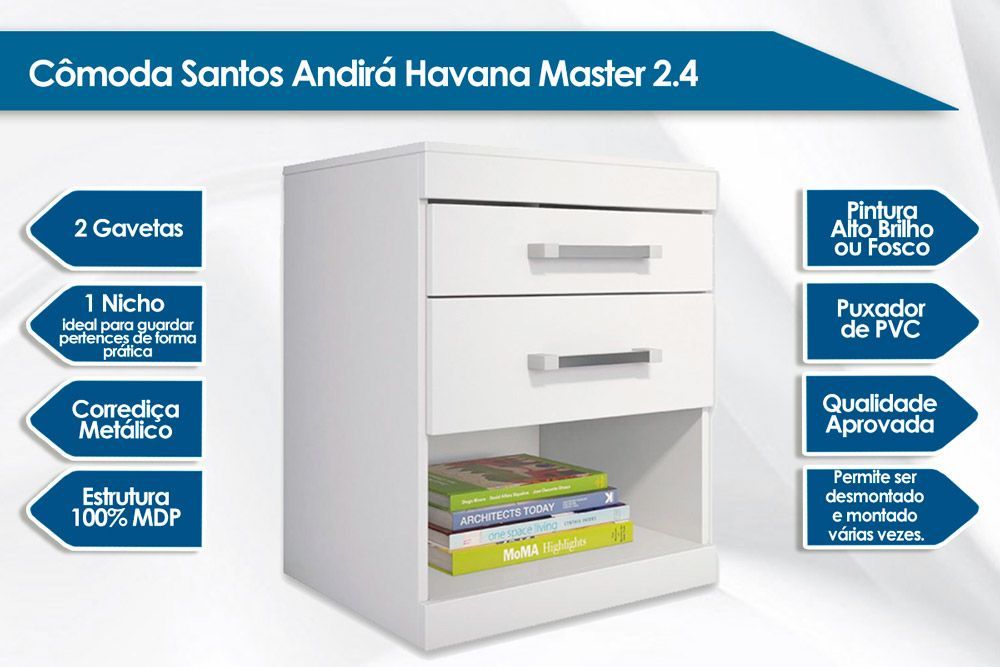 Cômoda 3 Peças (1 Cômoda + 2 Mesas de Cabeceira) QS82 Santos Andirá