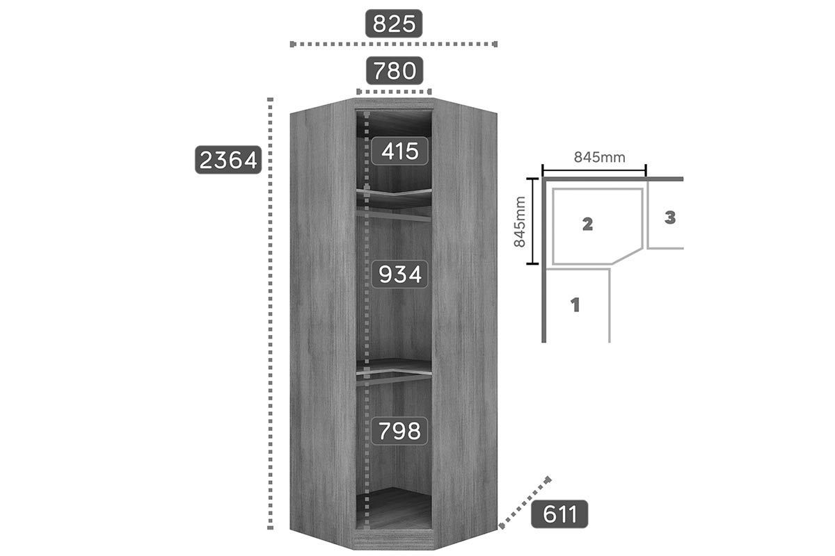 Modulado de Quarto Rizon 5 Peças (1 Armário Ponte + 1 Closet + 2 Guarda Roupas + 1 Complemento) QCM03 Novo Horizonte