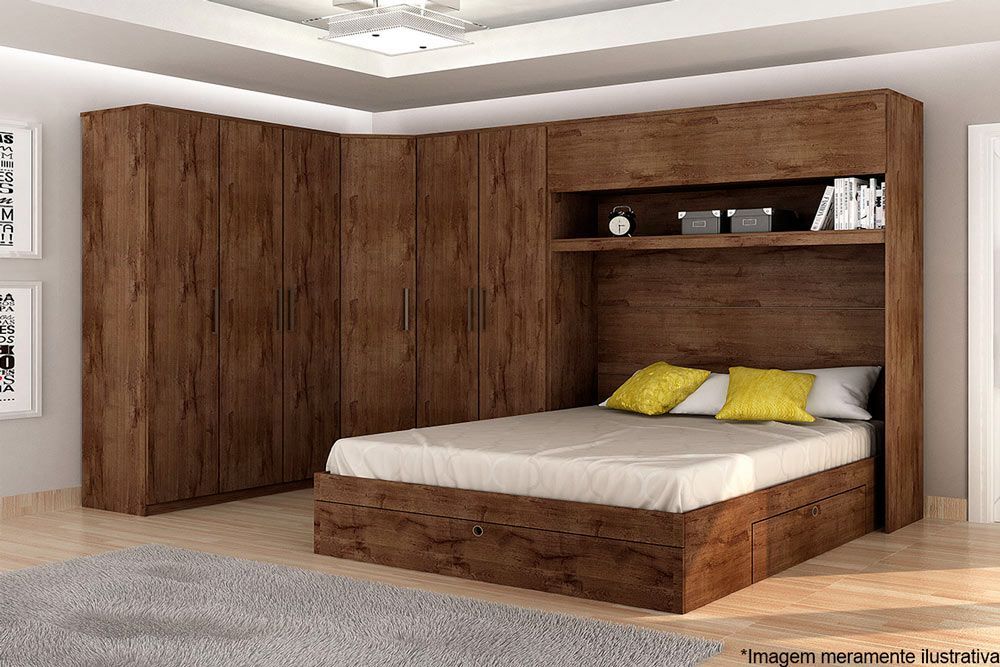 Modulado de Quarto Armário Ponte Aéreo Casal c/2 Portas Gold Bari N. Horizonte
