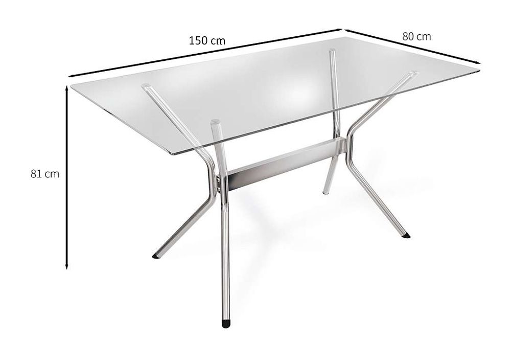 Sala Jantar Mesa Loire c/ Tampo de Vidro 150x80cm e 6 Cadeiras Lisboa - Kappesberg