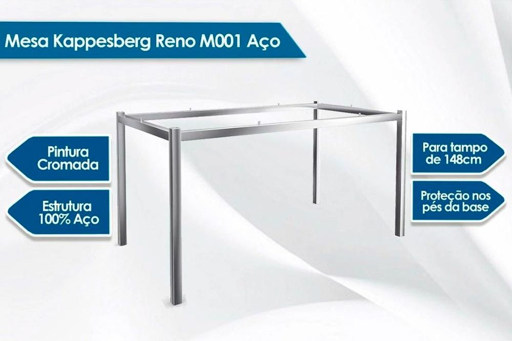 Sala Jantar Mesa Reno c/ Tampo de Vidro 150x80cm e 4 Cadeiras Noruega - Kappesberg
