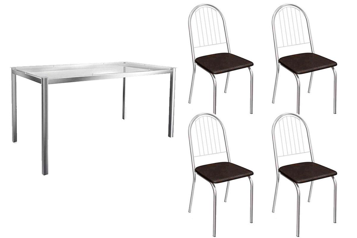 Sala Jantar Mesa Reno c/ Tampo de Vidro 150x80cm e 4 Cadeiras Noruega - Kappesberg