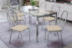 Sala Jantar Mesa Reno c/ Tampo de Vidro 150x80cm e 6 Cadeiras Holanda - Kappesberg