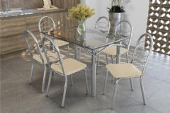 Sala Jantar Mesa Elba c/ Tampo de Vidro 120cm e 6 Cadeiras Holanda - Kappesberg