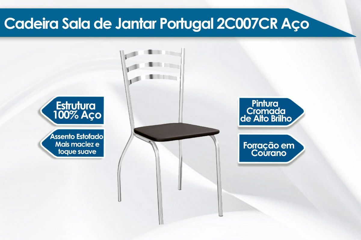 Sala Jantar Mesa Volga c/ Tampo de Vidro 95cm e 4 Cadeiras Portugal - Kappesberg