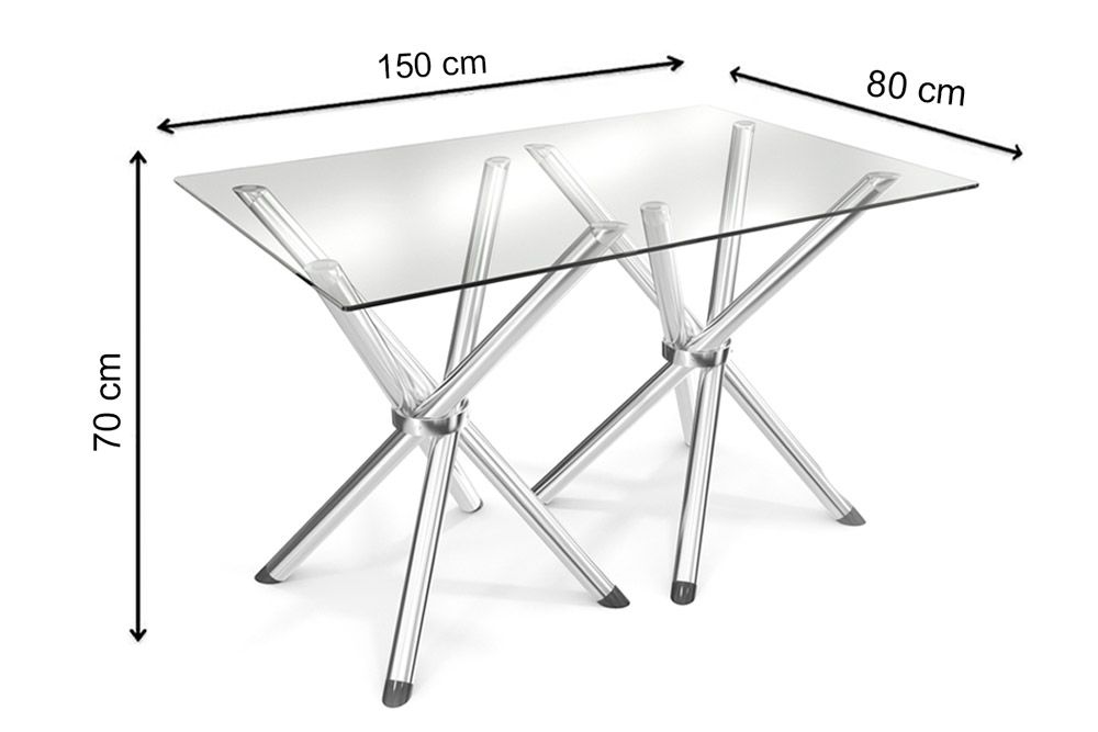 Sala Jantar Mesa Volga c/ Tampo de Vidro 150x80cm e 6 Cadeiras Portugal - Kappesberg