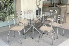 Sala Jantar Mesa Volga c/ Tampo de Vidro 150x80cm e 6 Cadeiras Portugal - Kappesberg