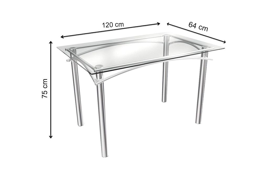 Sala Jantar Mesa Elba Aço c/ Tampo de Vidro 120x80cm e 4 Cadeiras Florença - Kappesberg