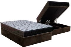 Cama Box Baú: Colchão Anatômico Ortobom D33 ISO 100 Ultra Firme + Base CRC Suede Brown