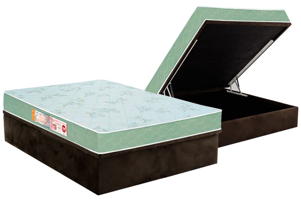 Cama Box Baú CRC +Colchão Espuma D33 SleepMax Castor