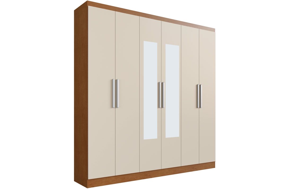 Guarda Roupa Casal 6 Portas (2 c/Espelho) e 3 Gavetas PH1127 HervalCarvalho Vermontt/Off White