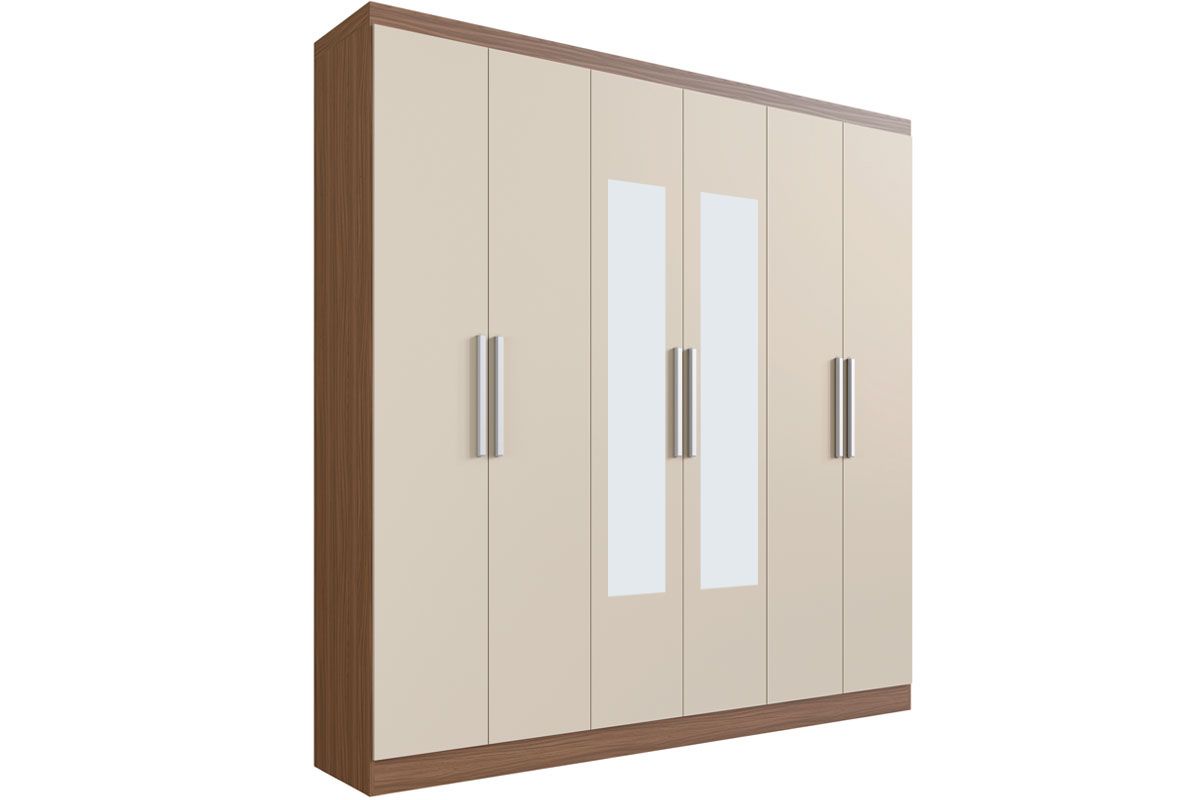 Guarda Roupa Casal 6 Portas (2 c/Espelho) e 3 Gavetas PH1127 HervalNogueira/Off White