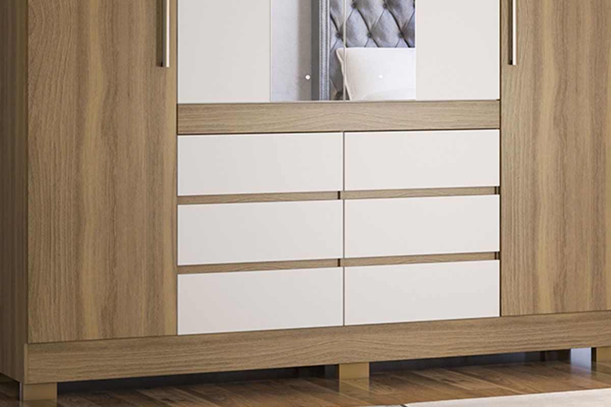 Guarda Roupa Casal 4 Portas (2 c/Espelho) e 6 Gavetas Cádis Demóbile Guarda Roupa Casal 4 Portas (2 c/Espelho) e 6 Gavetas Cádis Demóbile