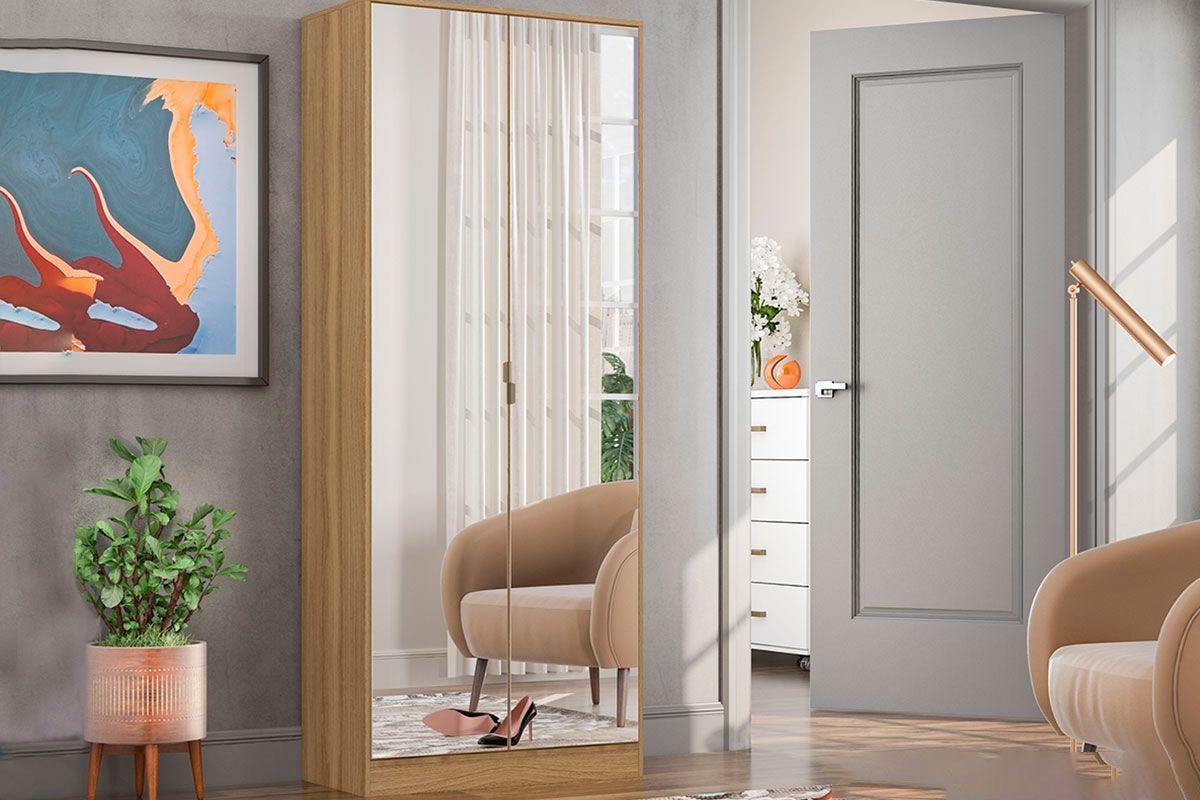 Armário Sapateira Quarto Grife c/2 Portas c/Espelho e 1 Gaveta DemóbileAmêndola Touch