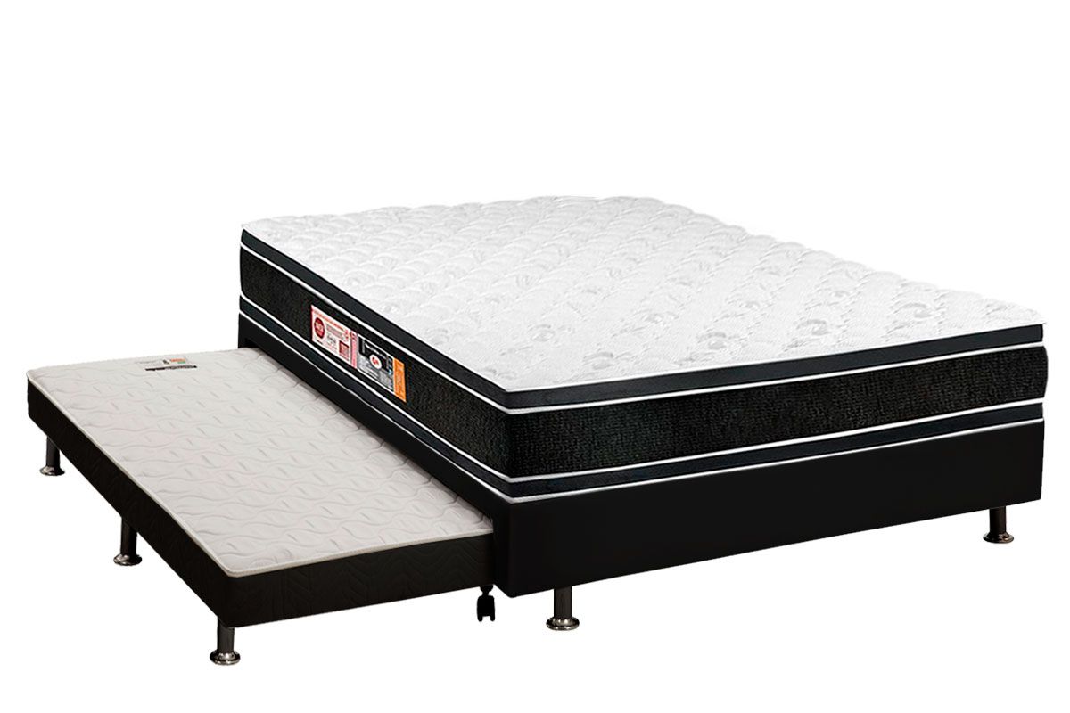 Cama Box c/Aux CRC +Colchão D33 Black White Castor
