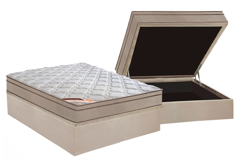 Cama Box Baú CRC +Colchão Molas Revolution Castor
