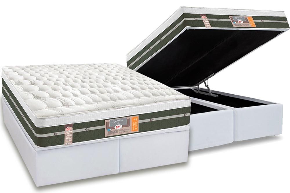 Cama Box Baú CRC +Colchão Molas Silver Star Castor