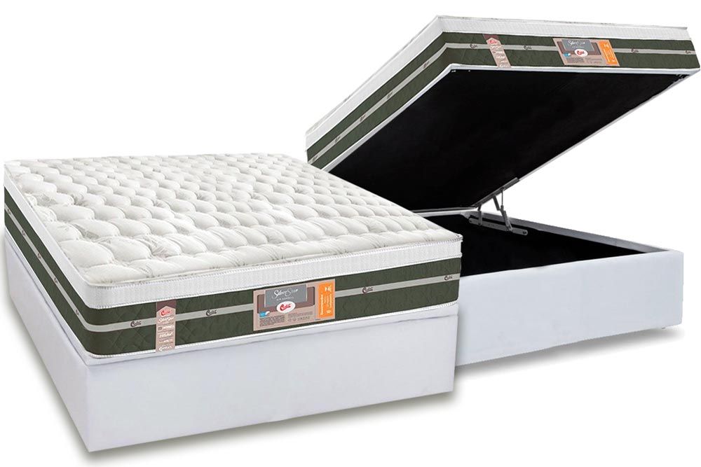 Cama Box Baú CRC +Colchão Molas Silver Star Castor