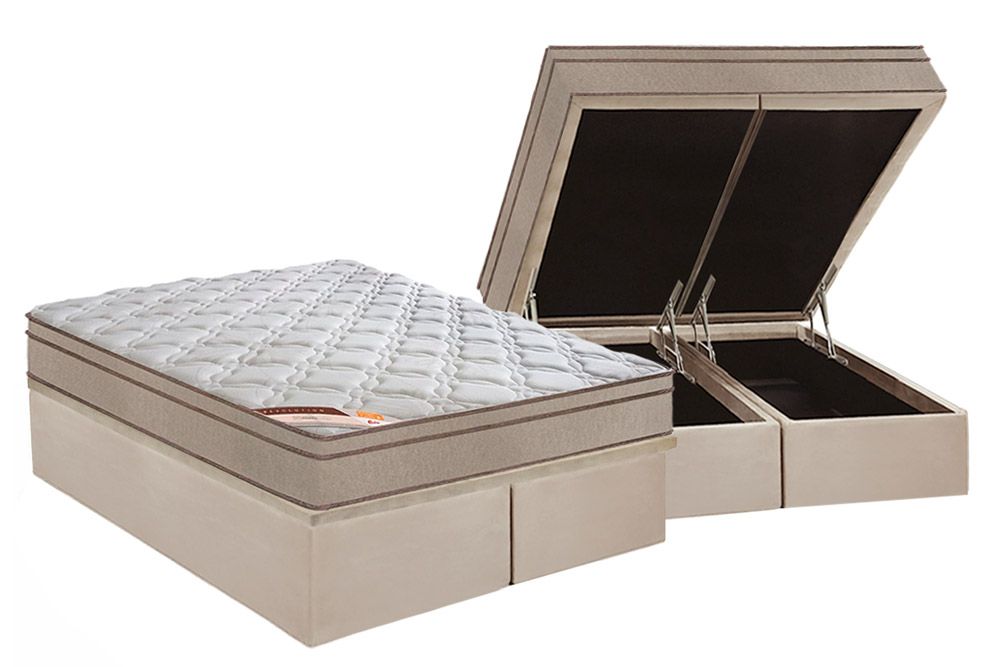 Cama Box Baú CRC +Colchão Molas Revolution Castor