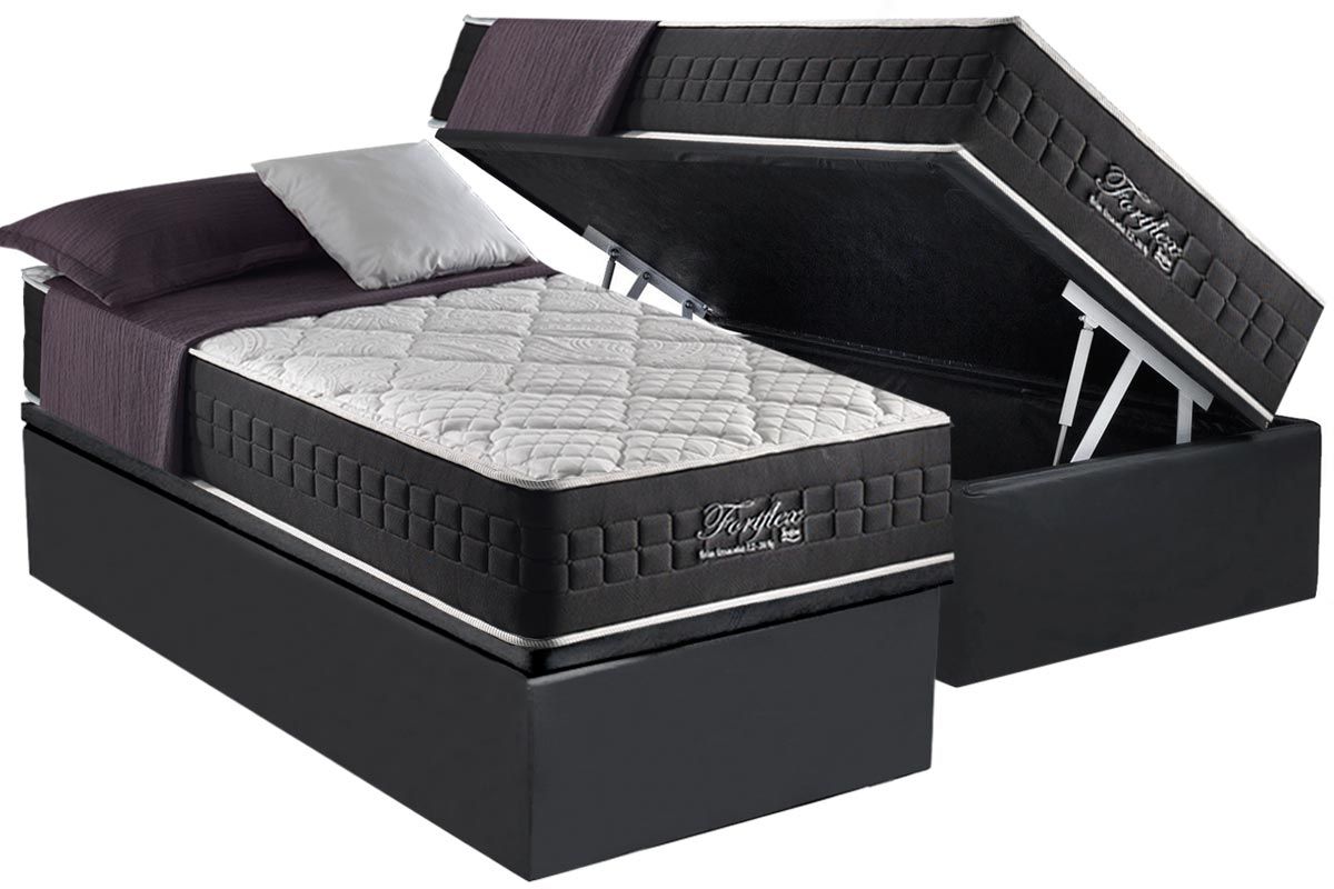 Cama Box Baú CRC +Colchão Molas Fort Flex Anjos